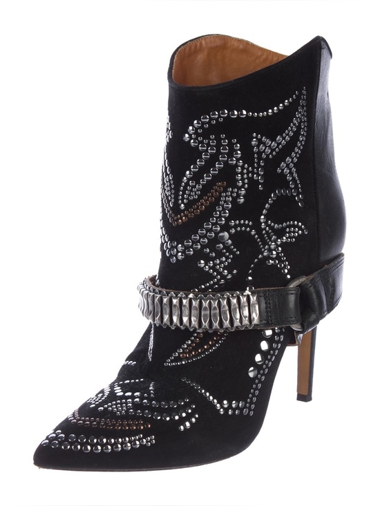 Isabel Marant Shoes - ISABEL MARANT Black Leather Suede Boots Studded Western Ankle Rocker Sz 3